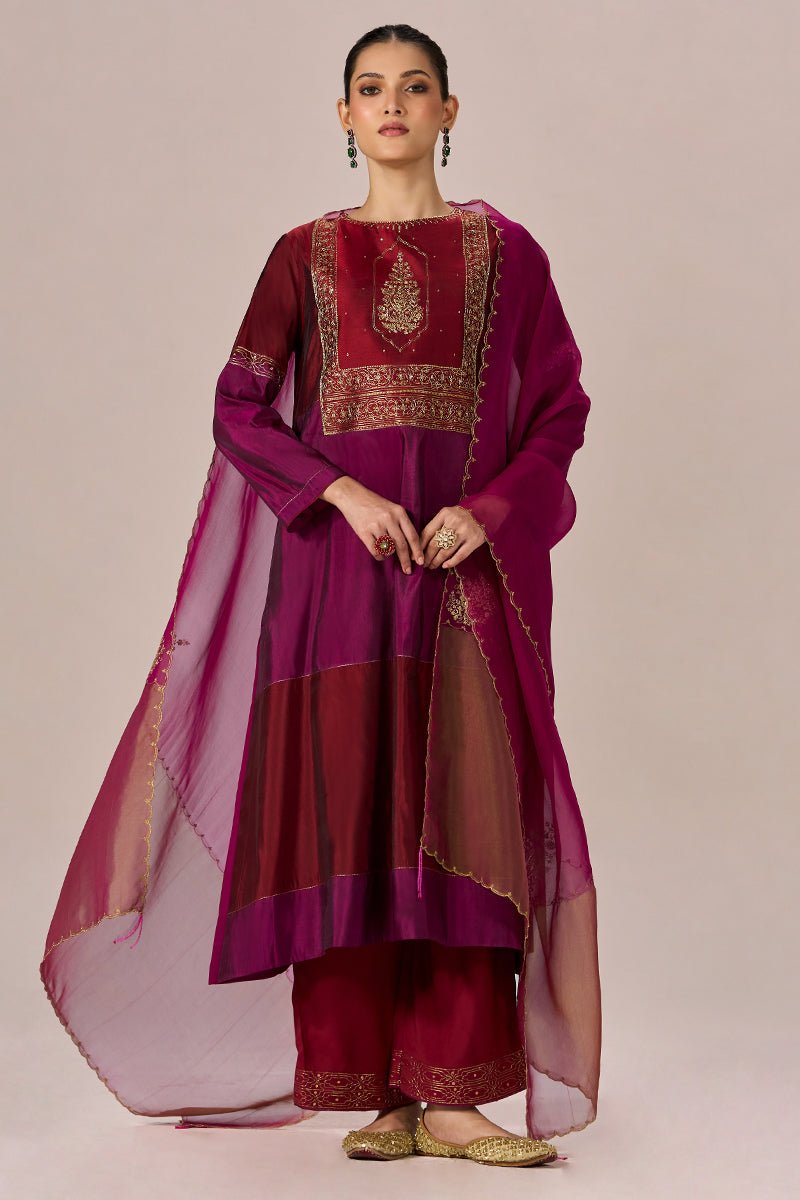Deep Maroon With Deep Plum Festive Kurta Set - Ganga Fashions