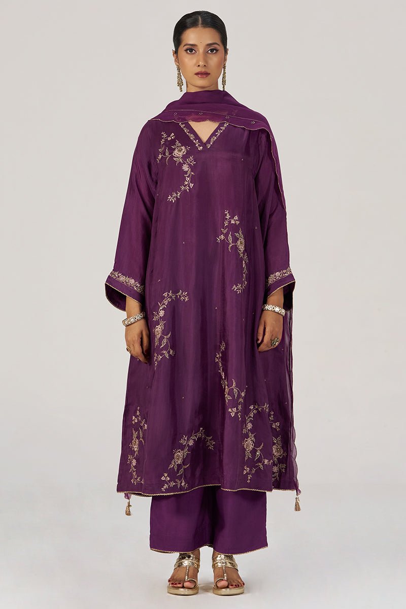 Deep Plum Silk Festive Kurta Set - Ganga Fashions