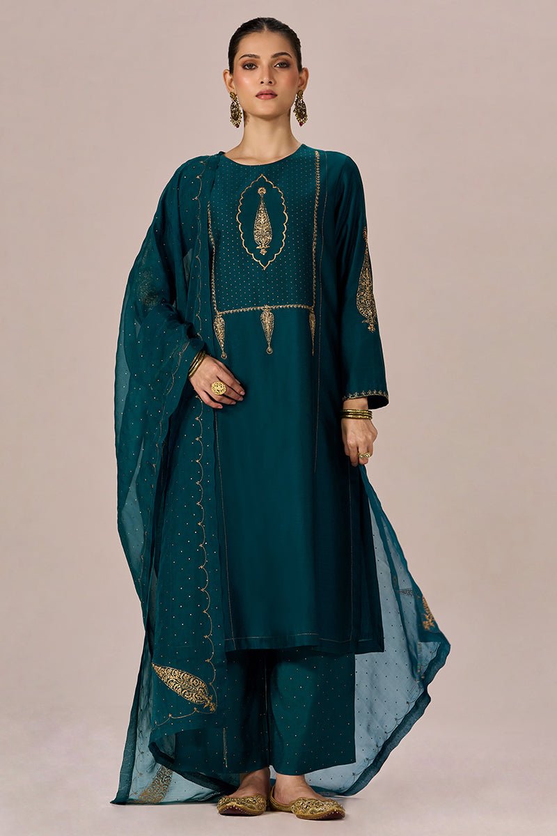 Deep Teal Festive Kurta Set - Ganga Fashions