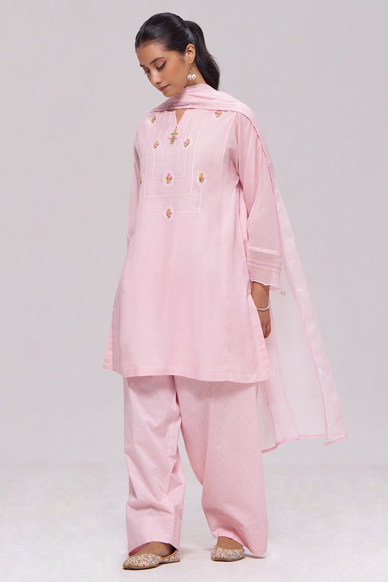 Dreamy Pink Mul-Chanderi Kurta Set - Ganga Fashions