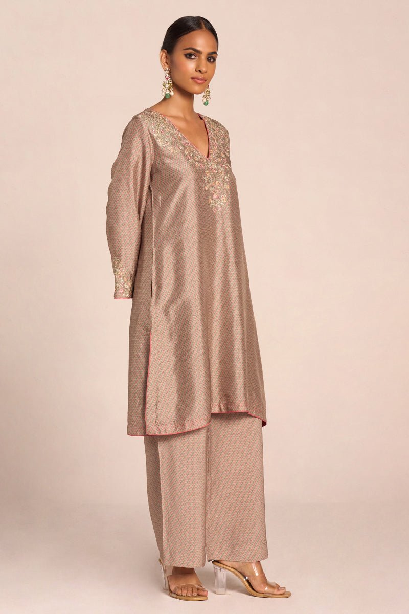 Grey Print and Embroidered Festive Co-ord Set - Ganga Fashions