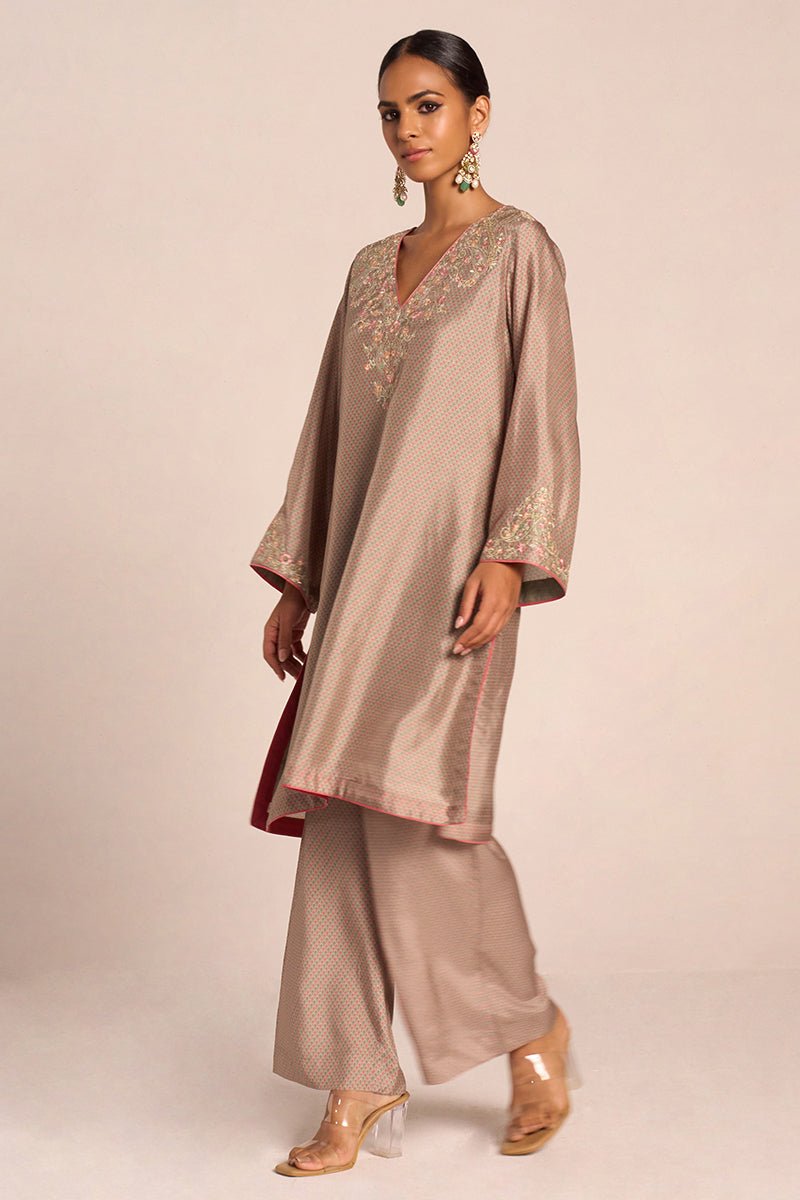 Grey Print and Embroidered Festive Co-ord Set - Ganga Fashions