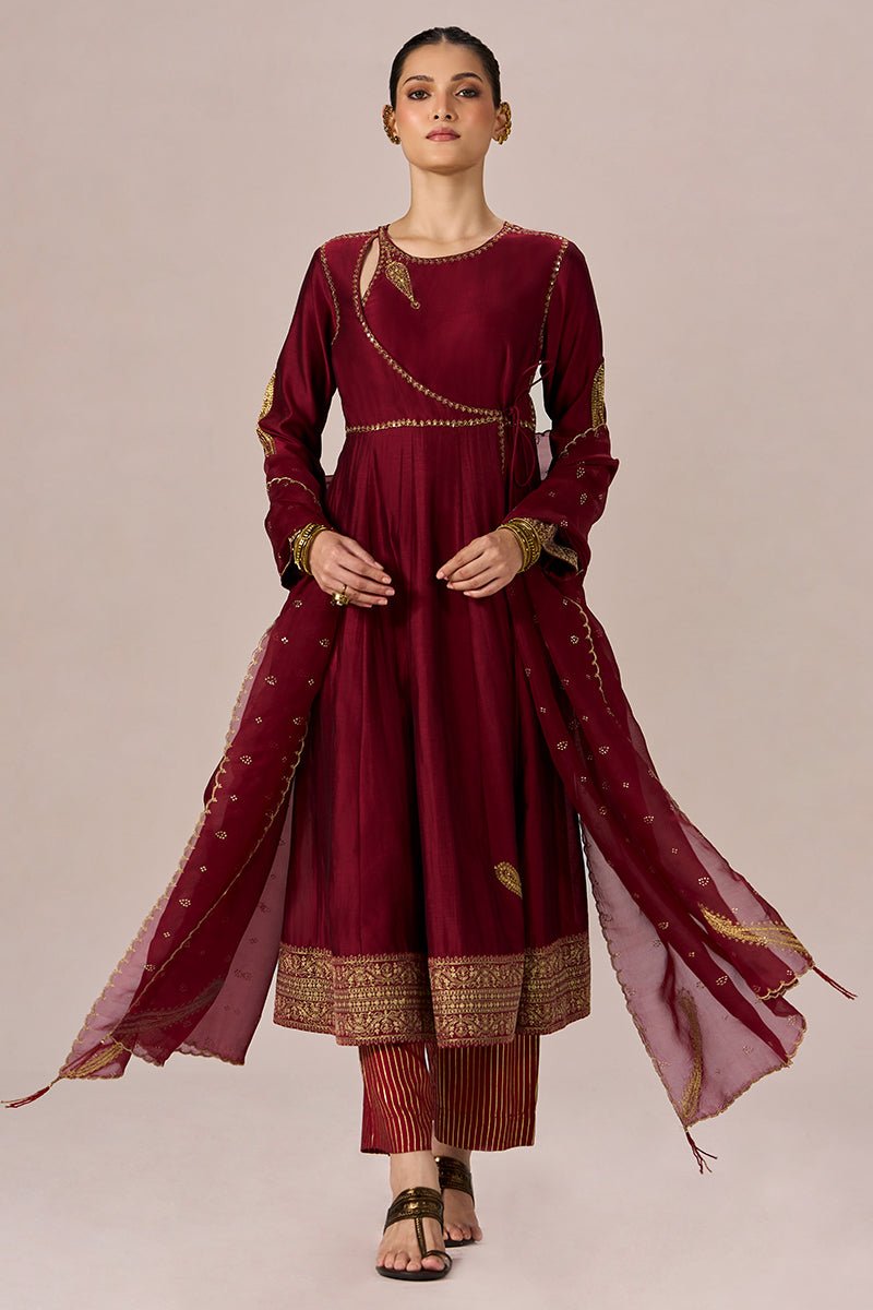 Garnet Red Festive Anarkali Set - Ganga Fashions