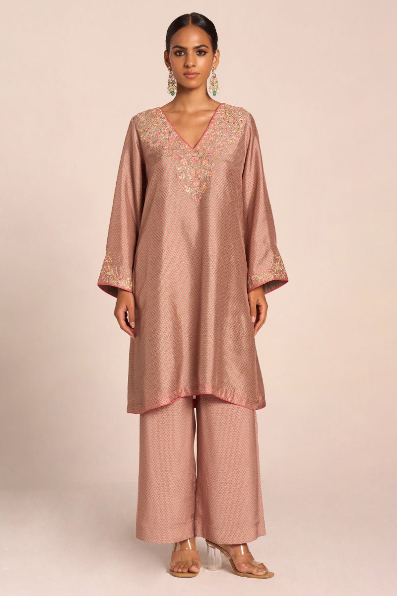 Grey Print and Embroidered Festive Co-ord Set - Ganga Fashions