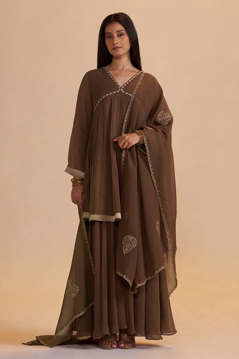 Husk Brown Festive Sharara Kurta Set - Ganga Fashions