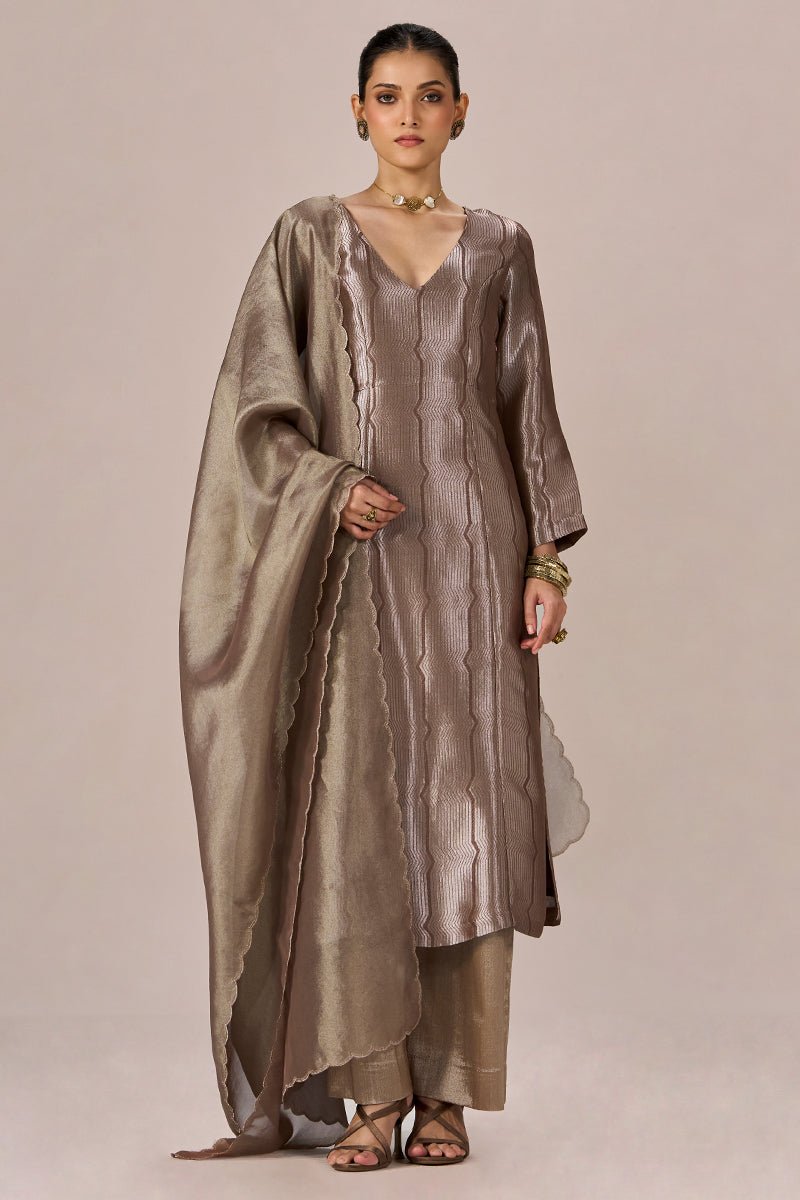 Light Brown and Soft Gold Tissue Festive kurta Set - Ganga Fashions