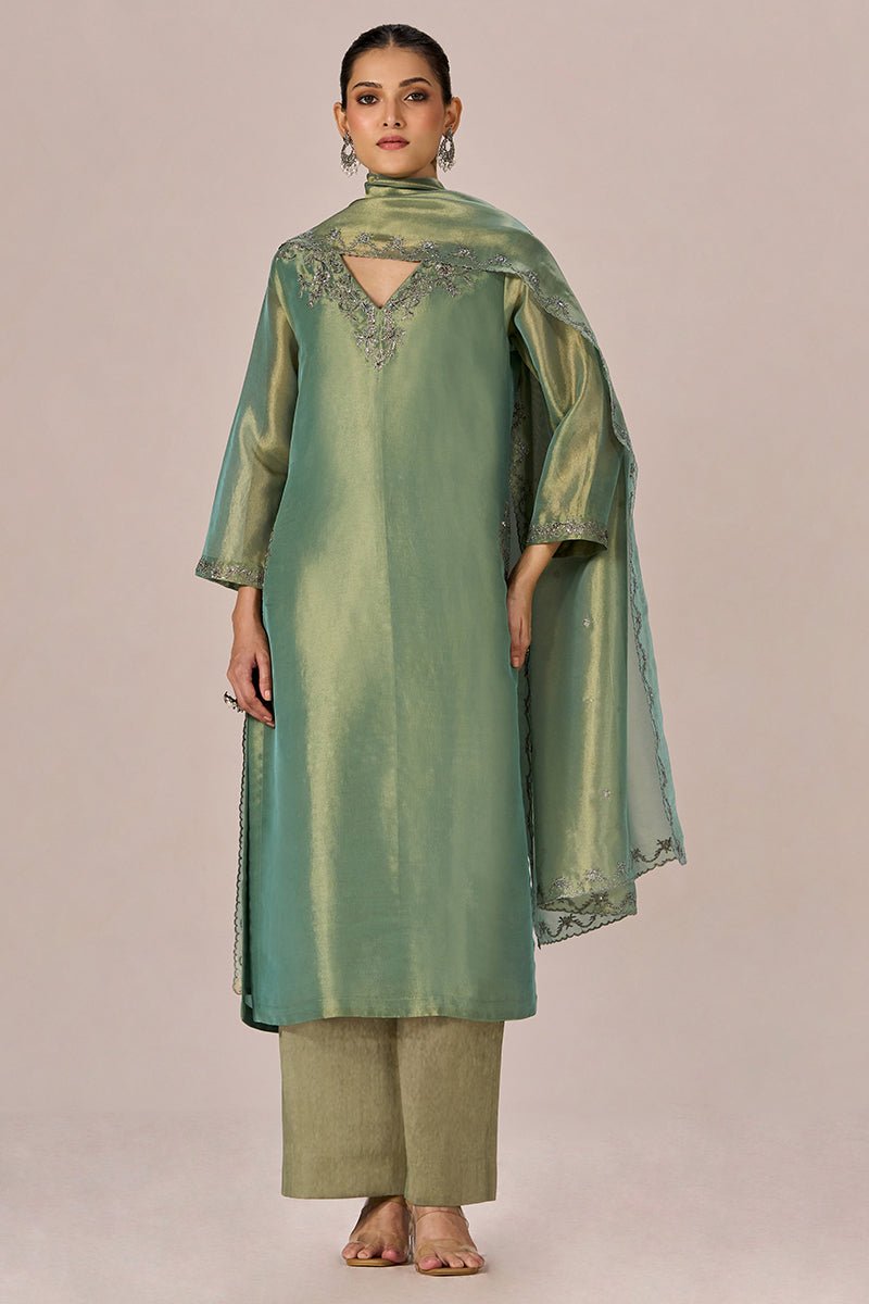 Pista Tissue Festive Kurta Set - Ganga Fashions