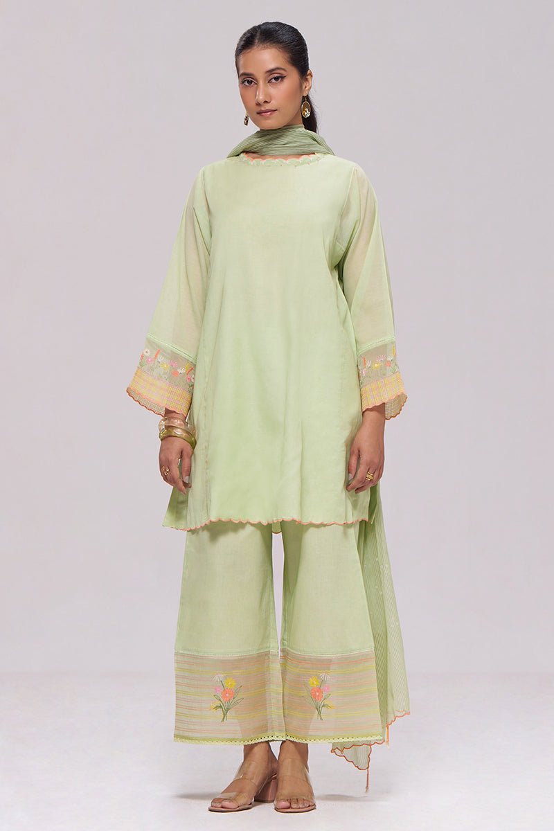 Pistachio Mul-Chanderi Kurta Set - Ganga Fashions