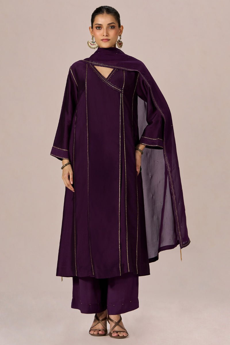 Purple Festive Angrakha Kurta Set - Ganga Fashions
