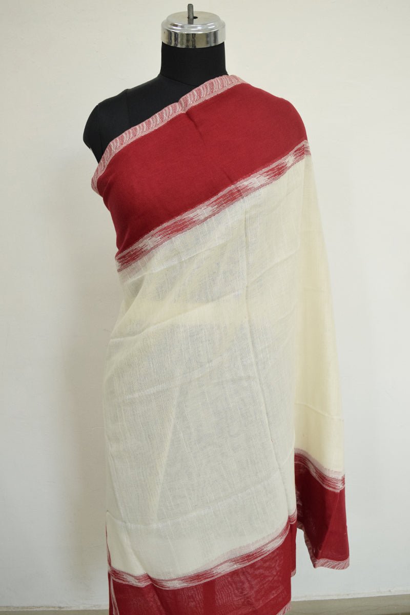 Cream and Red Pashmina Woven Jacquard Shawl
