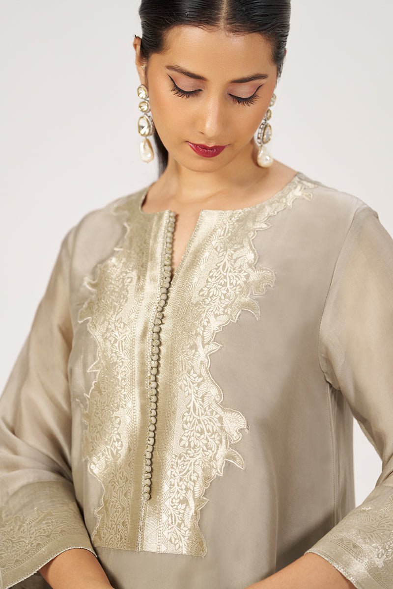 Greige Silk Festive Co-ord Set - Ganga Fashions