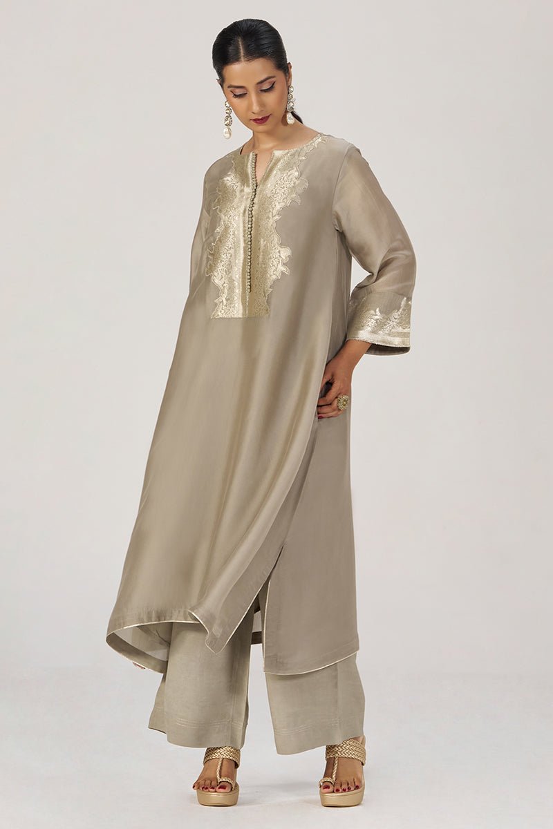Greige Silk Festive Co-ord Set - Ganga Fashions