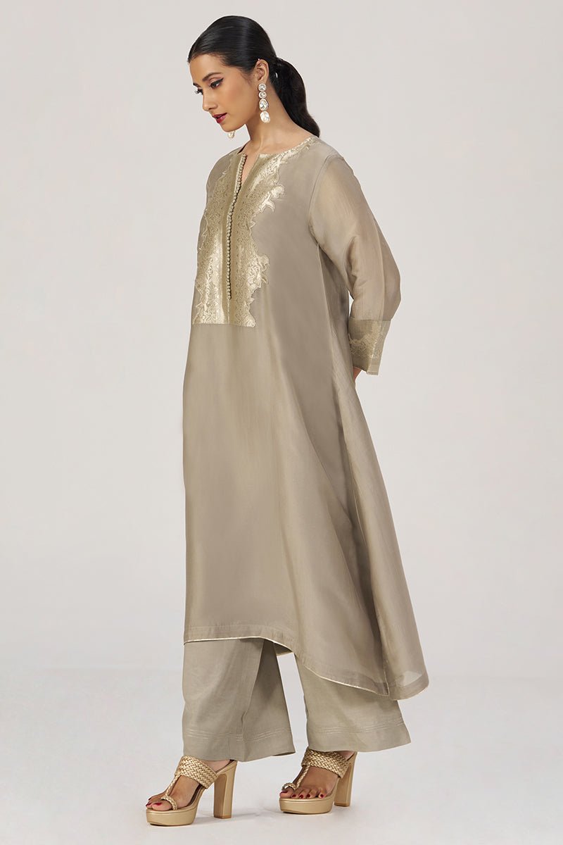 Greige Silk Festive Co-ord Set - Ganga Fashions