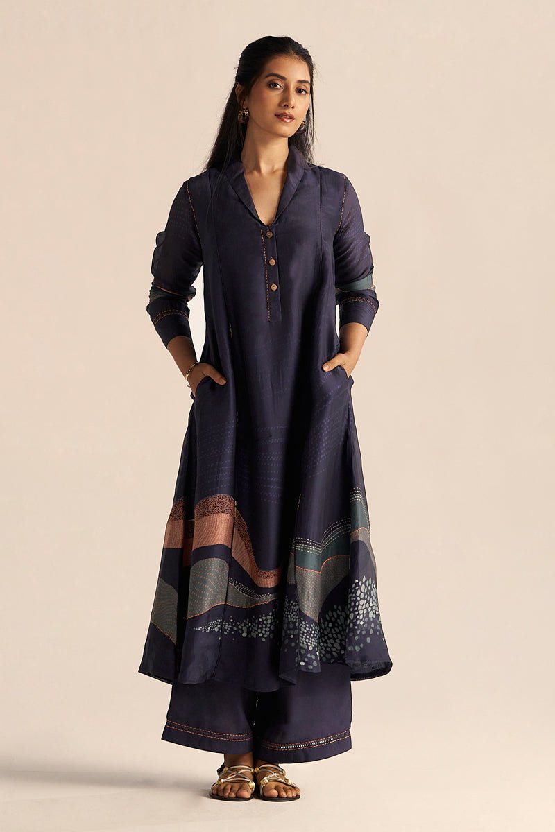 Outer Space Blue Silk Co-Ord Set for Women