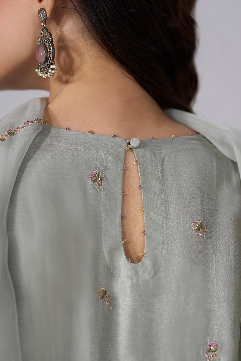 Silver Birch Grey Embroidered Festive Anarkali Set - Ganga Fashions