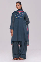 Deep Blue Printed Mul-Mul Kurta Set