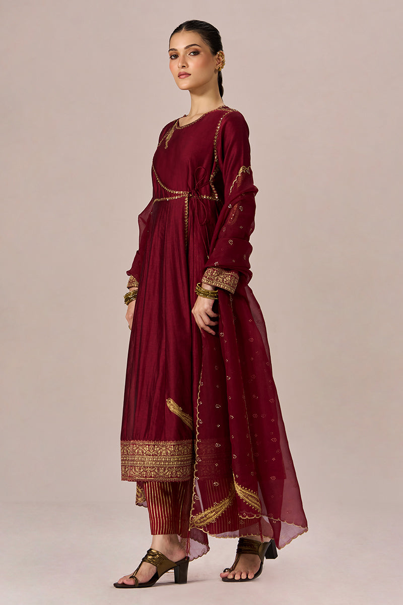 Garnet Red Festive Anarkali Set