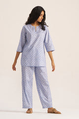 Powder Blue and White Pure Cotton Loungewear