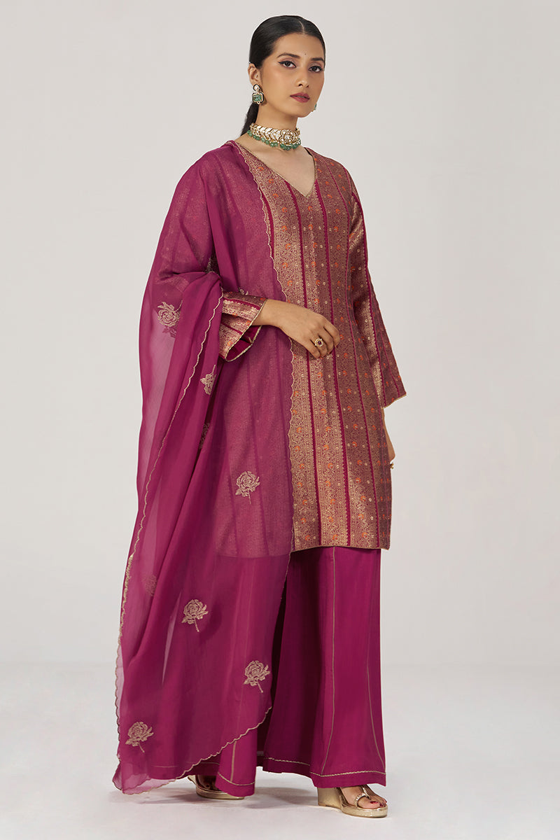 Grape Wine Pure Banarasi Festive Kurta Set