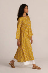 Mustard Yellow Print Cotton Kurta