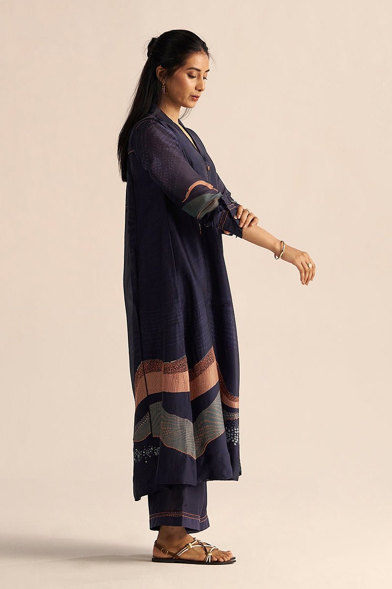 Outer Space Blue Silk Co-Ord Set for Women 