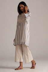 Cream and Blue Mul Chanderi Co-ord Set