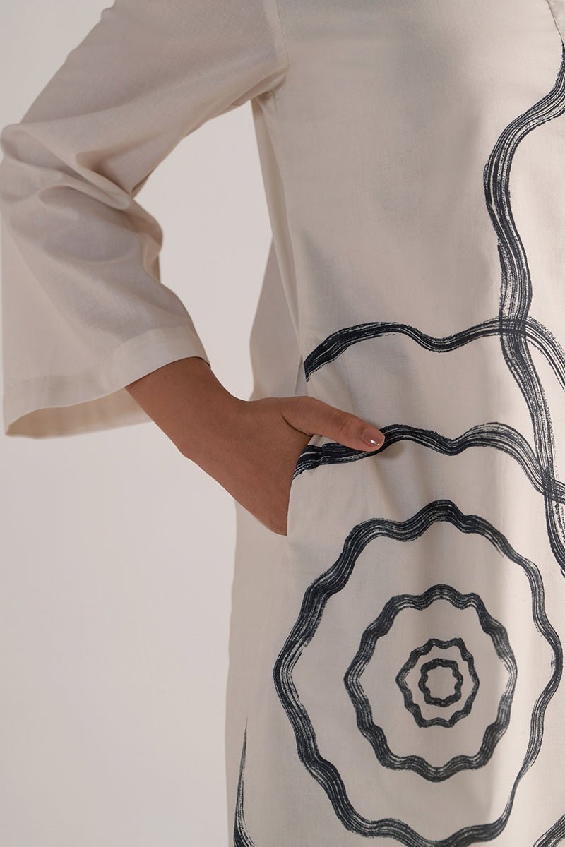 Cream and Black Cotton Print Co-ord Set