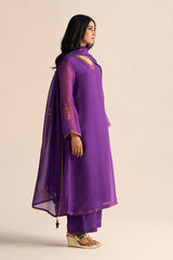 rigth hand full side view Buy Purple Kora Silk Festive Kurta Set