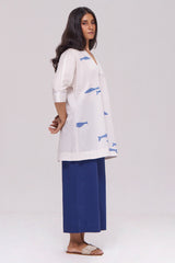 Off-White and Blue Cotton Co-ord Set
