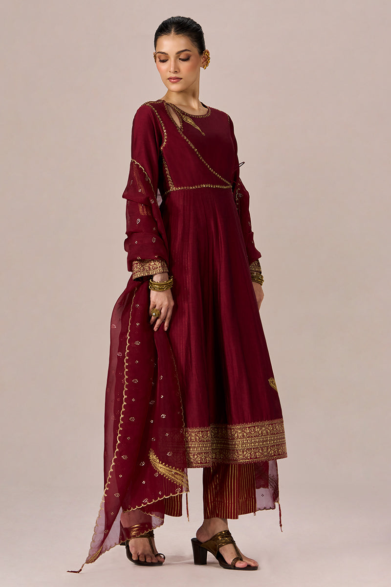 Garnet Red Festive Anarkali Set