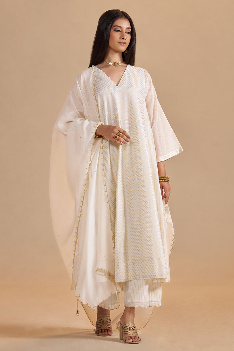 Ivory and Gold Foil Chanderi Festive Kurta Set