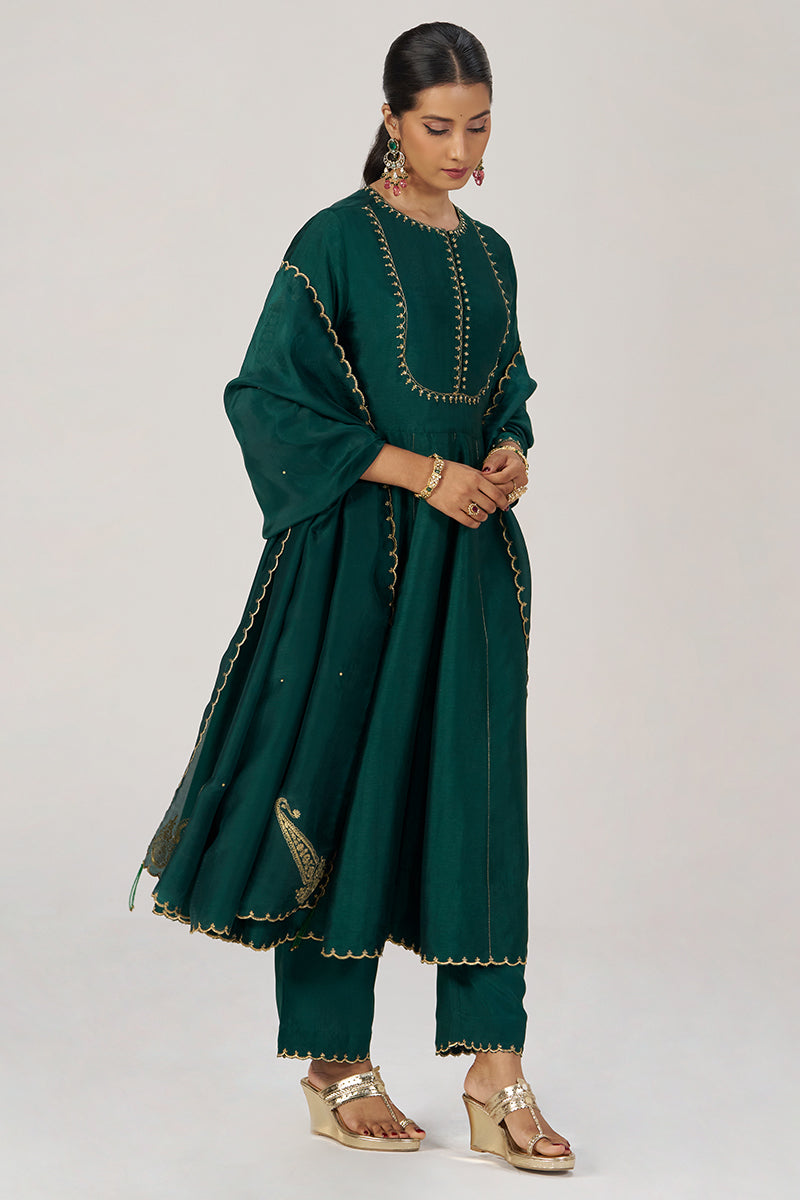 Emerald Green Raw Silk Festive Kurta Set