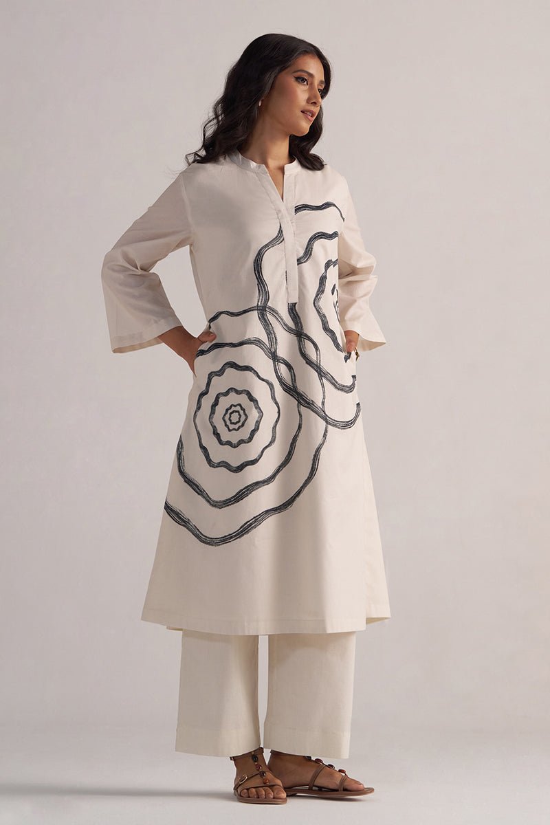 Cream and Black Cotton Print Co-ord Set