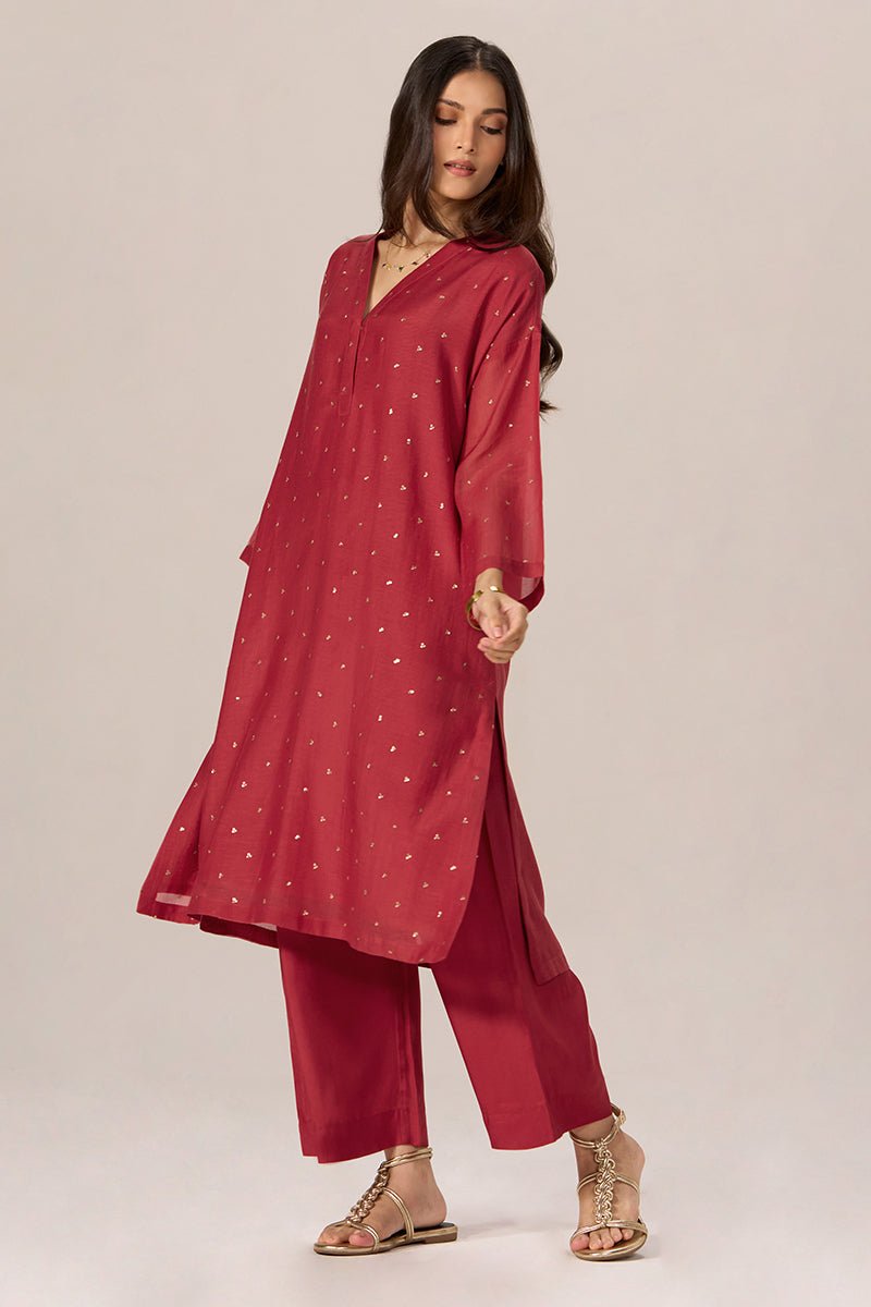 Cardinal Red Festive Co-ord Set - Ganga Fashions