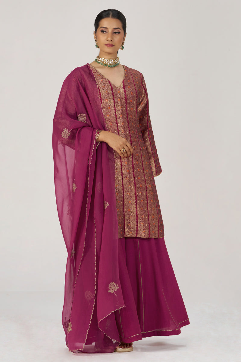 Grape Wine Pure Banarasi Festive Kurta Set