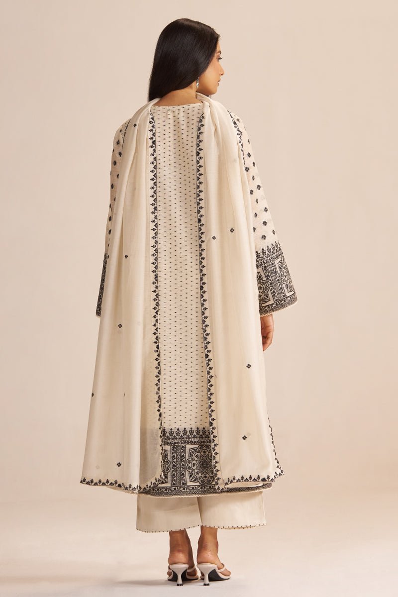 Butter Creame Woven Kurta Set - Ganga Fashions