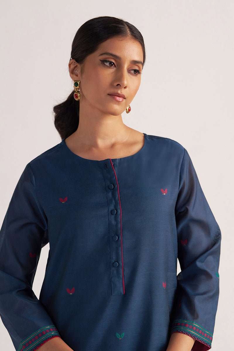 Legion Blue Woven Chanderi Kurta Set