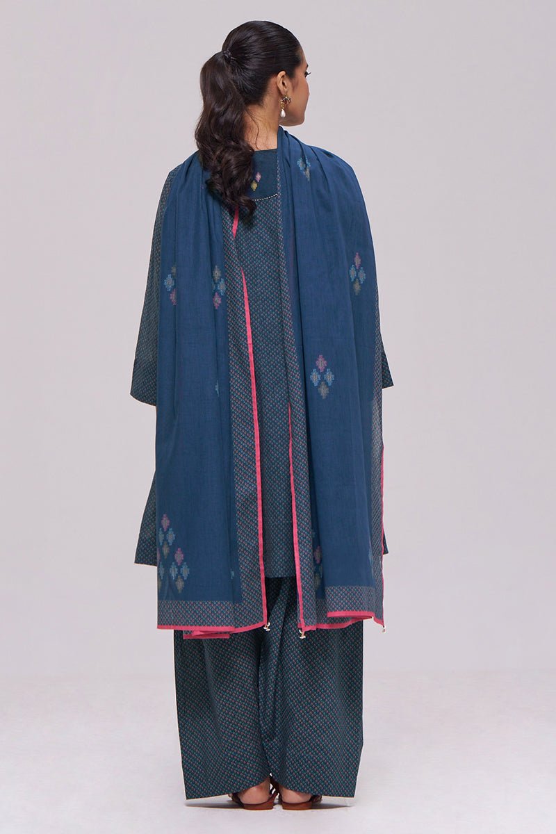 Deep Blue Printed Mul-Mul Kurta Set - Ganga Fashions
