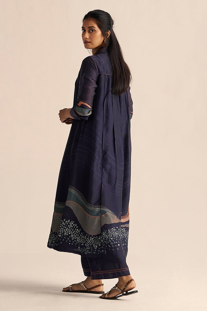 Outer Space Blue Silk Co-Ord Set for Women 