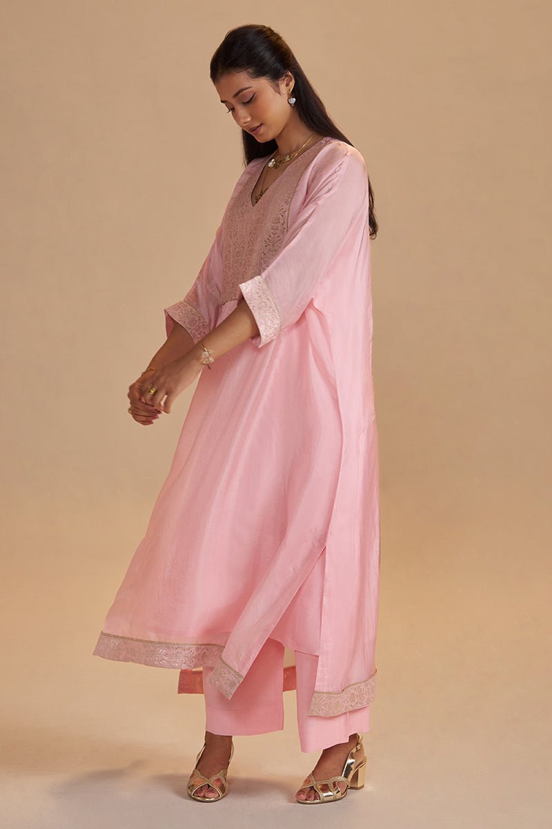 Blush Pink Silk Kaftaan Set - Ganga Fashions