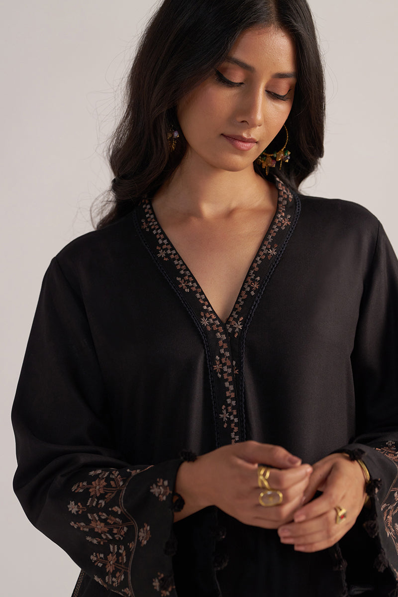 Black Pashmina Kurta Set