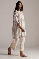 Cream and Blue Mul Chanderi Co-ord Set