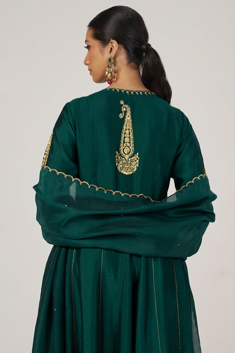 Emerald Green Raw Silk Festive Kurta Set