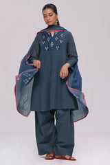 Deep Blue Printed Mul-Mul Kurta Set