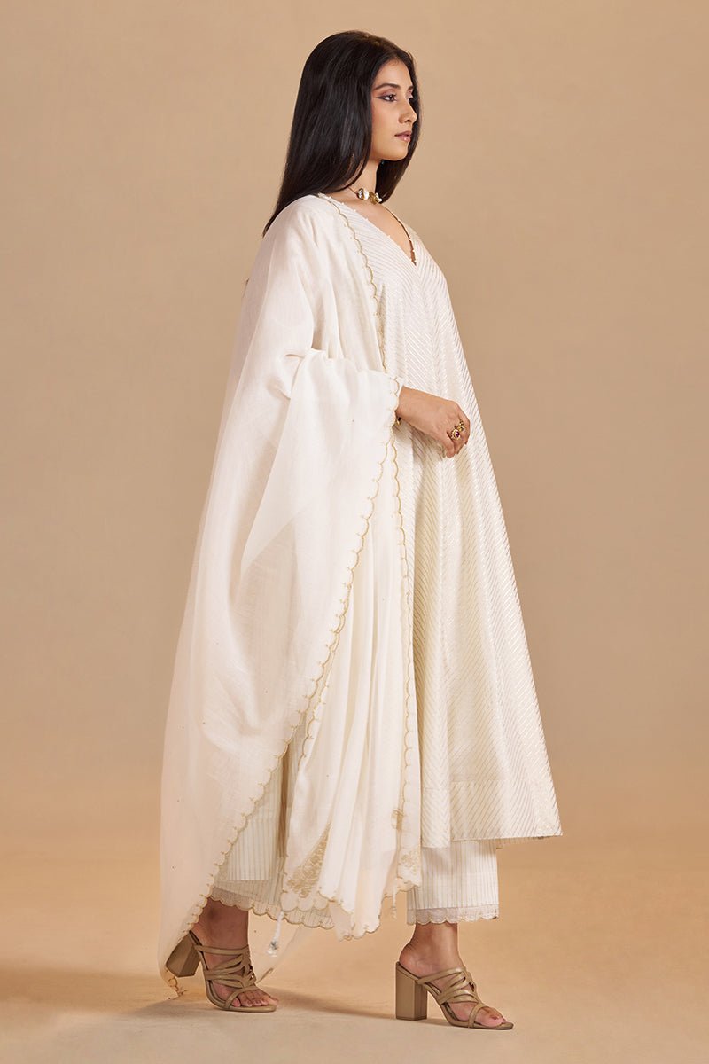 Ivory and Gold Foil Chanderi Festive Kurta Set - Ganga Fashions