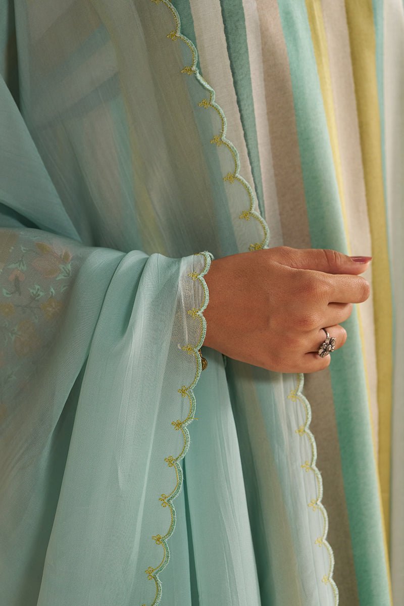 Shades of Teal and Yellow Semi Festive Kurta Set - Ganga Fashions