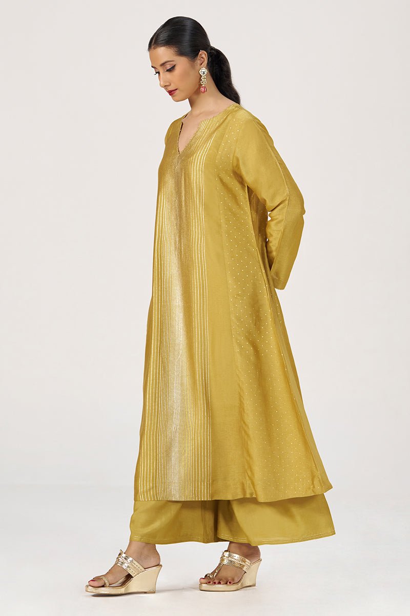 Honey Gold Festive Raw Silk Co-ord Set - Ganga Fashions