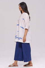 Off-White and Blue Cotton Co-ord Set