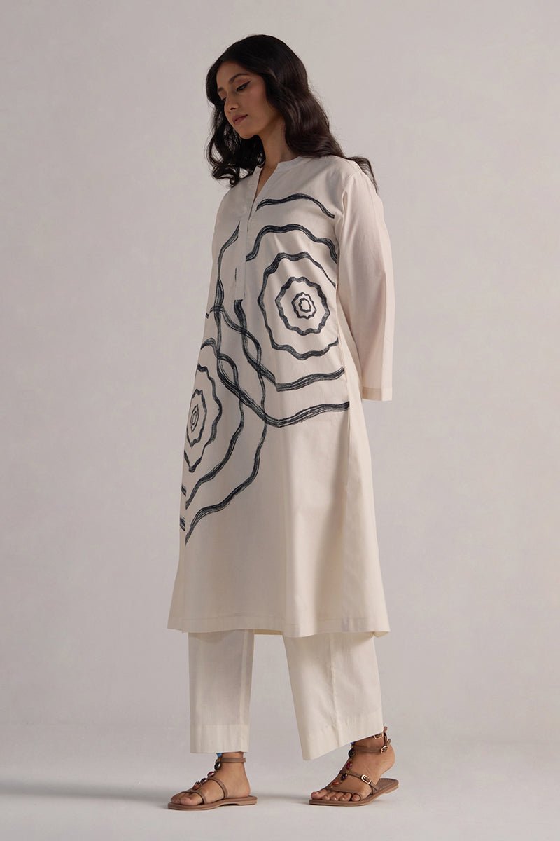 Cream and Black Cotton Print Co-ord Set