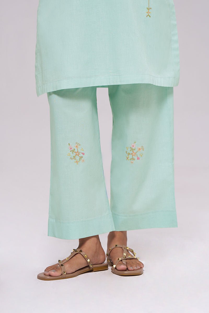 Ice-Blue Mul-Chanderi Co-ord Set - Ganga Fashions